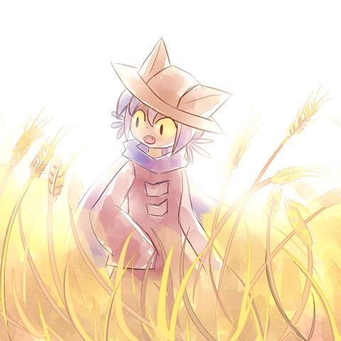 An image of a cutscene from the game OneShot. Niko is in a wheat field and is looking to their right.